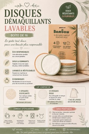 Disques démaquillants lavables (boîte de 16)