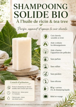 Shampooing solide bio à l'huile de ricin et tea tree
