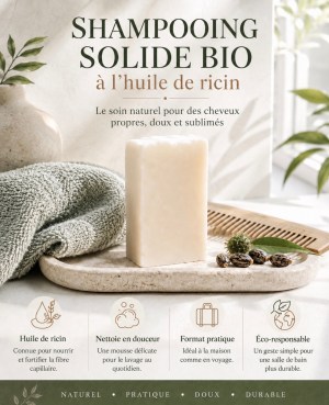 Shampooing solide bio à l'huile de ricin
