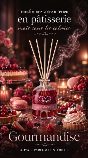 Diffuseur de parfum d'intérieur ADYA Gourmandise dans une ambiance pâtisserie.